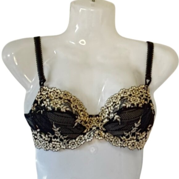 Wacoal Halo Lace Bra Black Underwire with Cream Floral Embroidery Unworn  32 B - Picture 2 of 7
